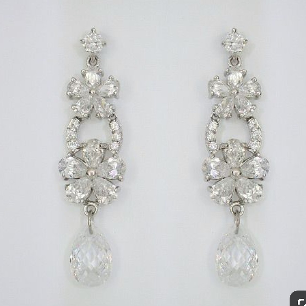 Laura Jayne Bridal CZ Flower Drop Earrings
